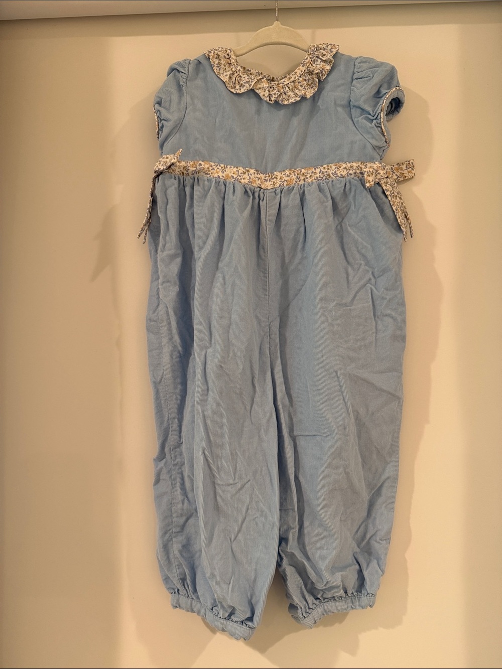 Little English Light Blue Girls Floral Trim One-Piece Romper